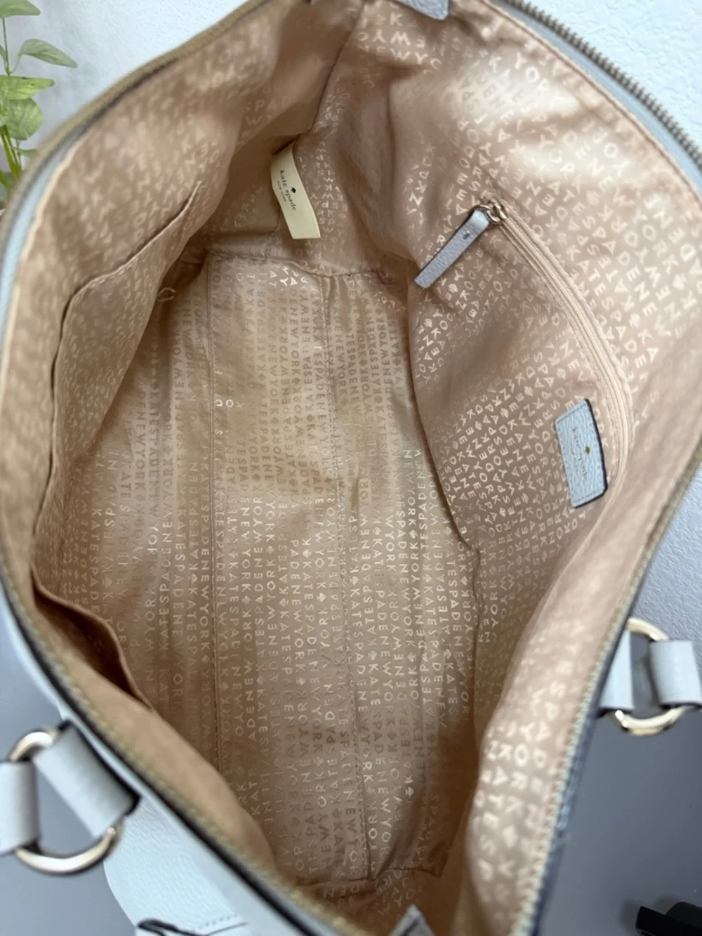 Kate Spade Teegan Berkshire Road Dove Gray Pebbled Leather Satchel Tote.